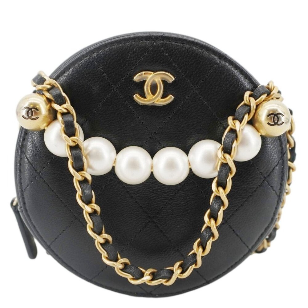 Chanel  Round Chic Pearls Quilted Leather Crossbody Bag Black